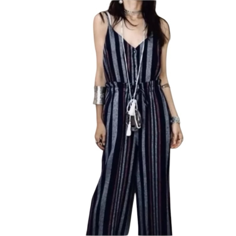 Splendid Linen Striped Jumpsuit Crosshatch NWT